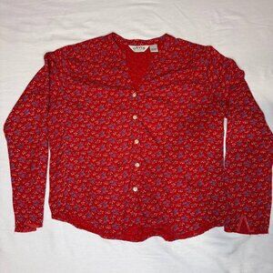 Orvis Womens Blouse Red Floral Rayon Size L